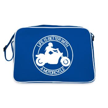 Saying life is better motorcycle chopper woman - Retro Bag - blue/white - Back