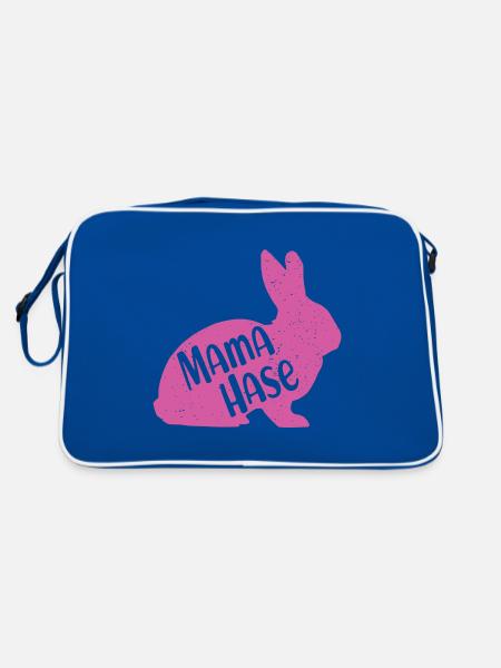 Mama Hase Frohe Ostern Hasenmama Osterhase Mutter - Retro Tasche - Blau/Weiß - Hinten
