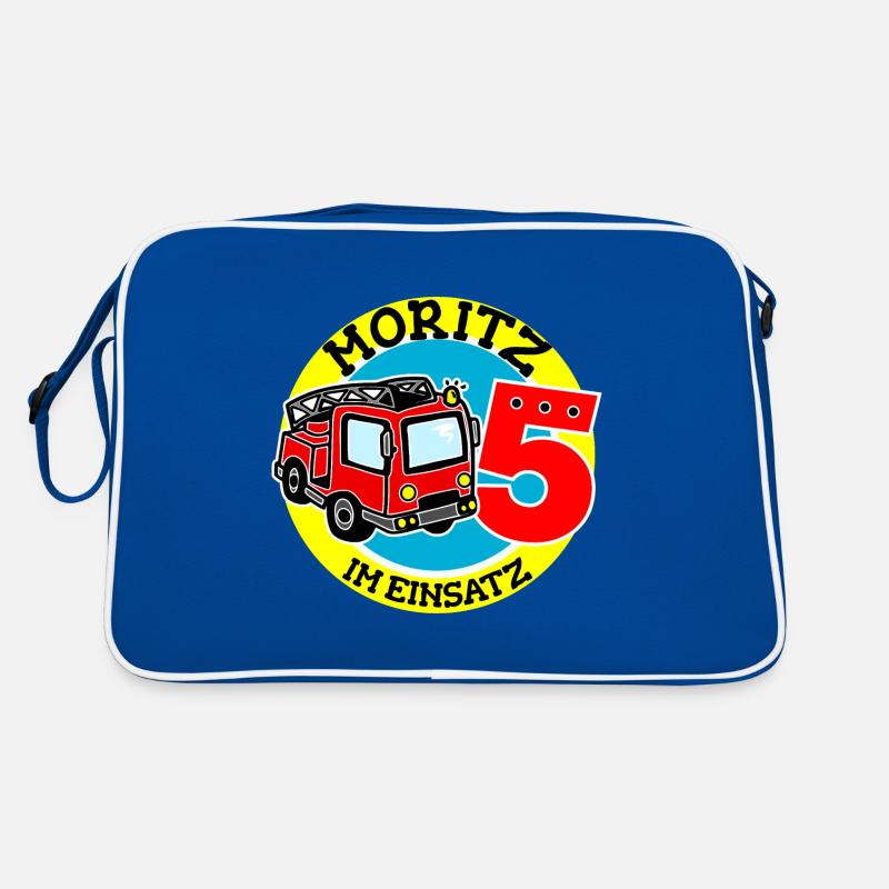 Name Moritz 5. Geburtstag Personalisiert - Retro Tasche - Blau/Weiß