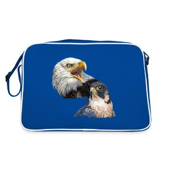 Weißkopfseeadler und Wanderfalke - Retro Tasche - Blau/Weiß - Hinten
