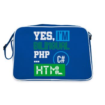 Computer Programmer Humor Yes, I'm Bilingual HTML - Retro Bag - blue/white - Back