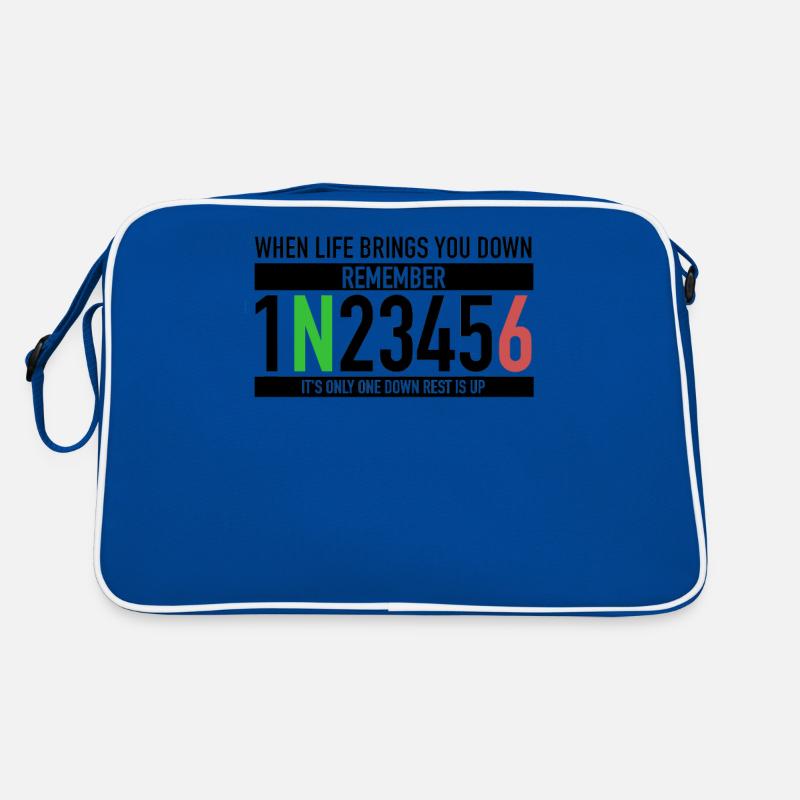 1N23456 Motorradschaltung One Down Rest Is Up - Retro Tasche - Blau/Weiß