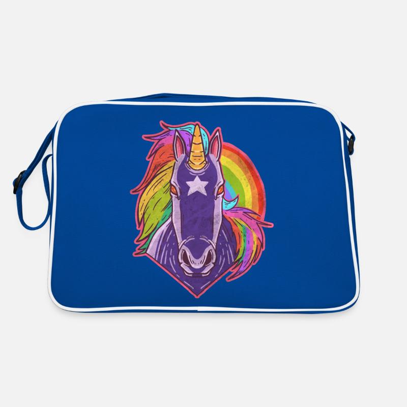 wildes Einhorn mit regenbogen farben und stern - Retro Tasche - Blau/Weiß