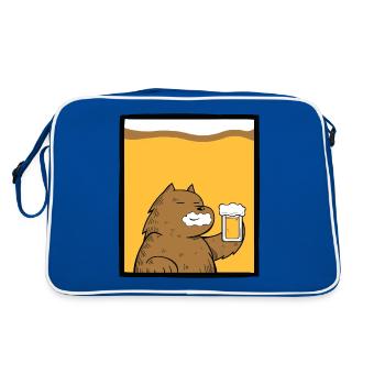 cute bear with beer alcohol liquor party cool - Retro Bag - blue/white - Back