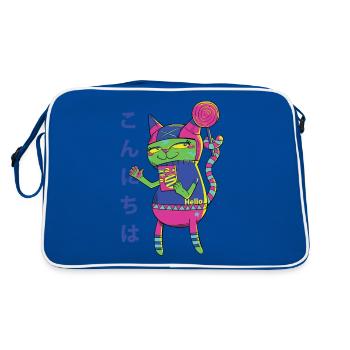 cute crazy cat with loli abstract colorfully - Retro Bag - blue/white - Back