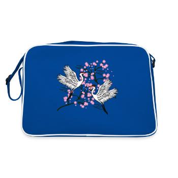 trana and cherry blossom embroidery japanese gift - Retro Bag - blue/white - Back