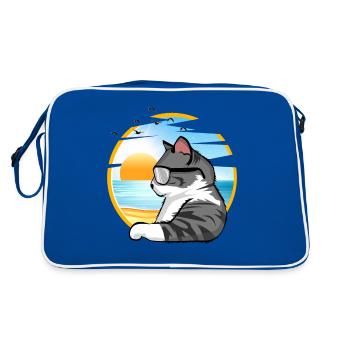 relax cat katze urlaub holiday shirt geschenk - Retro Tasche - Blau/Weiß - Hinten