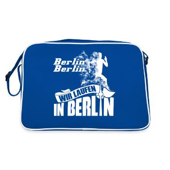 Berlin Marathon läufer laufen sprinter shirt motiv - Retro Tasche - Blau/Weiß - Hinten