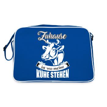 Landwirt, Zuhause ist wo meine Kühe stehen, Kuh - Retro Tasche - Blau/Weiß - Hinten