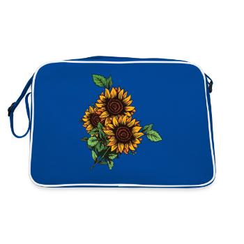Drei Sonnenblumen - Retro Tasche - Blau/Weiß - Hinten