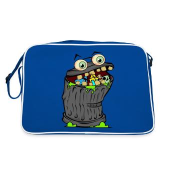 trash trash can comic cartoon graphic image children - Retro Bag - blue/white - Back