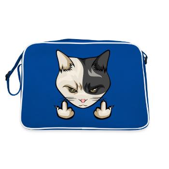 cat katzen mittelfinger wichser middlefinger stink - Retro Tasche - Blau/Weiß - Hinten