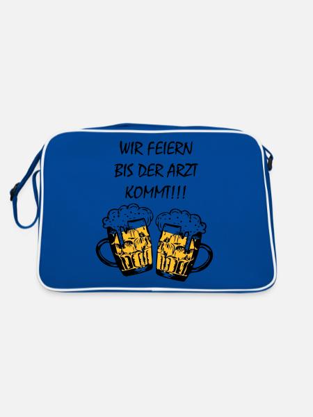 Wir feiern bis der Arzt kommt - Retro Tasche - Blau/Weiß - Hinten