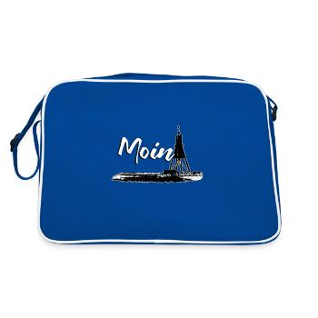 Moin für Nordlichter mit Kugelbake Cuxhaven - Retro Tasche - Blau/Weiß - Hinten