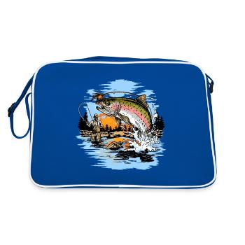 Rainbow Trout Fly Fishing print - Retro Bag - blue/white - Back