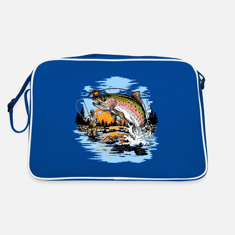 Regenbogenforellenfliegenfischen drucken - Retro Tasche - Blau/Weiß