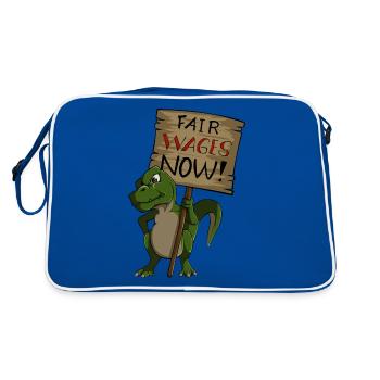 Gerechte Löhne Gehalt Streik Dino Gewerkschaft - Retro Tasche - Blau/Weiß - Hinten