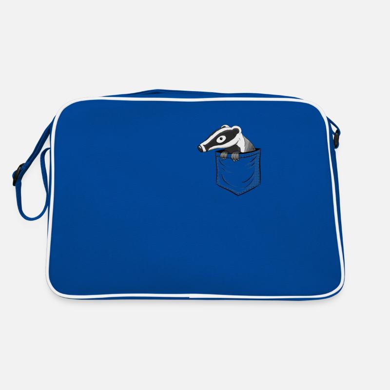 Wildtier Lustig gemütlicher Comic Dachs In Tasche - Retro Tasche - Blau/Weiß