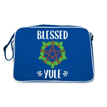 Blessed Yule Pagan Winter Solstice design - Retro Bag - blue/white - Back