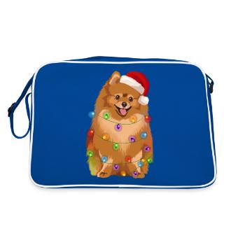 Dwarf Spitz Dog Christmas Tree Fairy Lights - Retro Bag - blue/white - Back