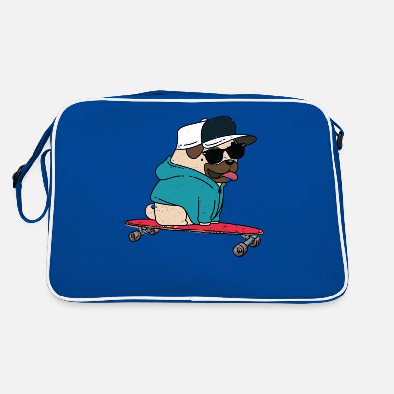 Funny Pug Skateboarding Sac Retro
