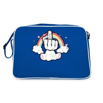 Unicorn Middle Finger Nerd - Retro Tasche - Blau/Weiß - Hinten