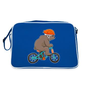 Bear On Bike Bicycle Cycling Bear - Retro Bag - blue/white - Back