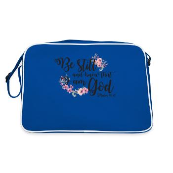Verset biblique floral être immobile et savoir que je suis Dieu - Sac Retro - bleu/blanc - Dos