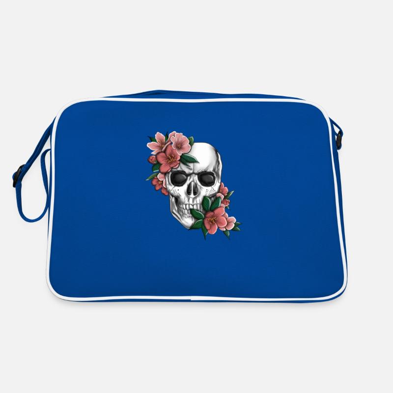 Tête de mort avec des fleurs Sac Retro