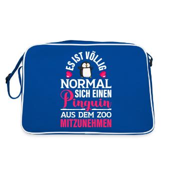 Lustiger Spruch Sprüche Sarkasmus Witz Pinguin Hum - Retro Tasche - Blau/Weiß - Hinten