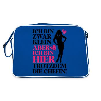 Beste Chefin Sprüche Spruch Klein Aber Bin Die Che - Retro Tasche - Blau/Weiß - Hinten