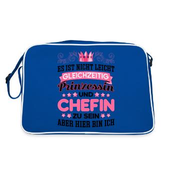 Beste Chefin Sprüche Spruch Gleichzeitig Prinzessi - Retro Tasche - Blau/Weiß - Hinten