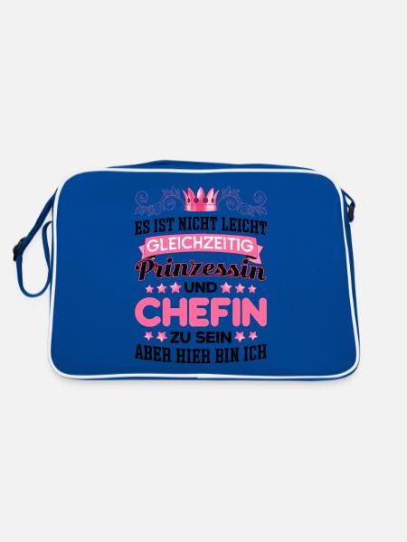 Beste Chefin Sprüche Spruch Gleichzeitig Prinzessi - Retro Tasche - Blau/Weiß - Hinten
