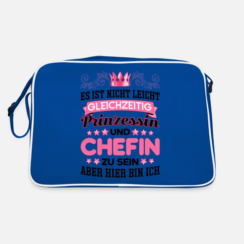 Beste Chefin Sprüche Spruch Gleichzeitig Prinzessi - Retro Tasche - Blau/Weiß