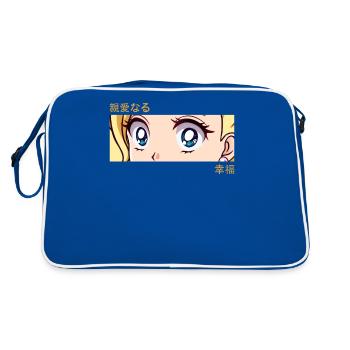 Anime Girl Eyes - Japan Culture Art - Japanese - Retro Tasche - Blau/Weiß - Hinten