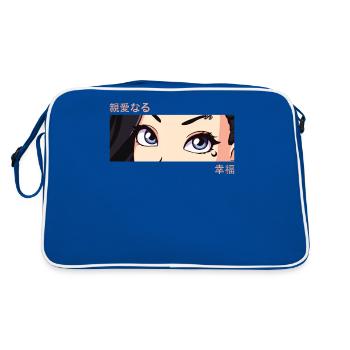 Anime Girl Eyes - Japan Culture Art - Japanese - Retro Tasche - Blau/Weiß - Hinten