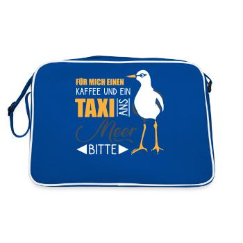 für mich einen kaffee und ein taxi ans meer bitte - Retro Tasche - Blau/Weiß - Hinten