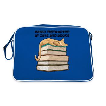 Katzen Bücher Lesen Katzenbesitzer - Retro Tasche - Blau/Weiß - Hinten