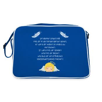 Kinder Spruch Kindergarten mit Engel Kindergrippe - Retro Tasche - Blau/Weiß - Hinten