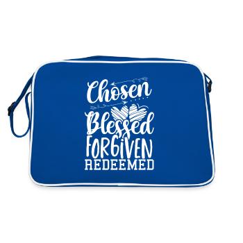 Christliches Geschenk auserwählt Selig Vergeben Erlöst - Retro Tasche - Blau/Weiß - Hinten