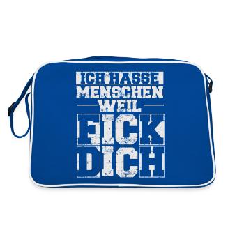 Ich hasse Menschen weil Fick dich - Retro Tasche - Blau/Weiß - Hinten