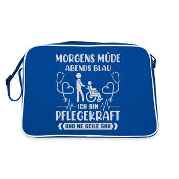 Altenpflegerin Altenpfleger Pfleger Pflegehelfer - Retro Tasche - Blau/Weiß - Hinten