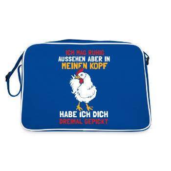 Huhn Küken Bauernhof Tier Landwirt Scheune - Retro Tasche - Blau/Weiß - Hinten