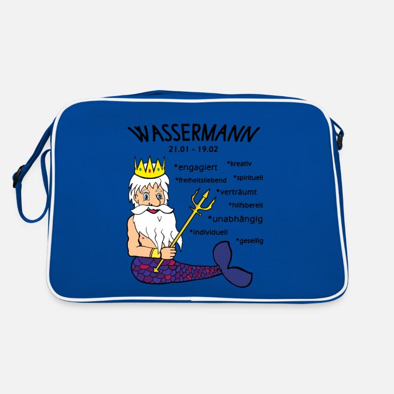 Sternzeichen Wassermann - Retro Tasche - Blau/Weiß