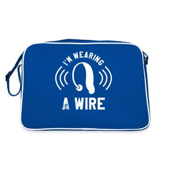 I'm Wearing A Wire Hearing Aid Deaf Awareness - Retro Bag - blue/white - Back