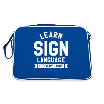 Learn Sign Language It's Very Handy Deaf Awareness - Retro Bag - blue/white - Back