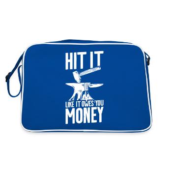 Hit It Like It Owes You Money Farrier Blacksmith - Retro Tasche - Blau/Weiß - Hinten