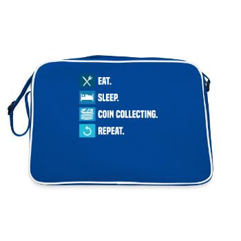 Eat Sleep Coin Collecting Repeat Collector - Retro Bag - blue/white - Back
