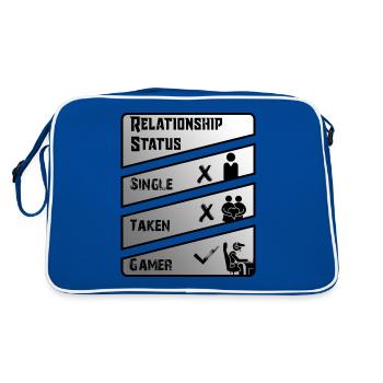 Beziehungsstatus, singel, vergeben, gamer, zocker - Retro Tasche - Blau/Weiß - Hinten