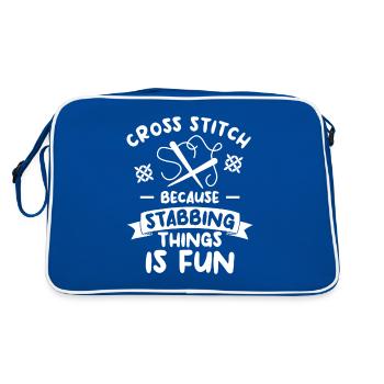 Cross Stitch Because Stabbing Things Is Fun Croche - Retro Bag - blue/white - Back